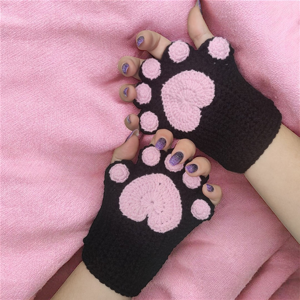 Handmade crochet cat mittens in soft yarn, cozy winter accessory
