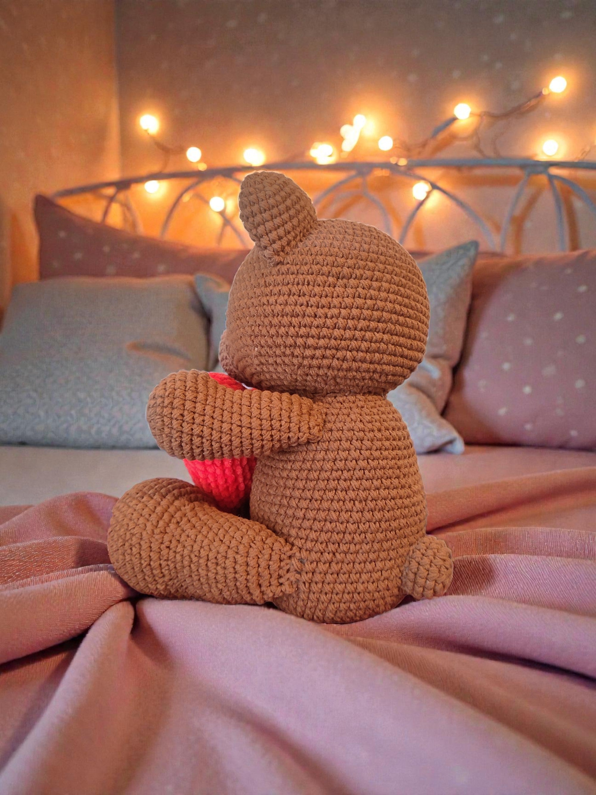 Love Bear - Crochet Teddy with Personalized Velvet Heart